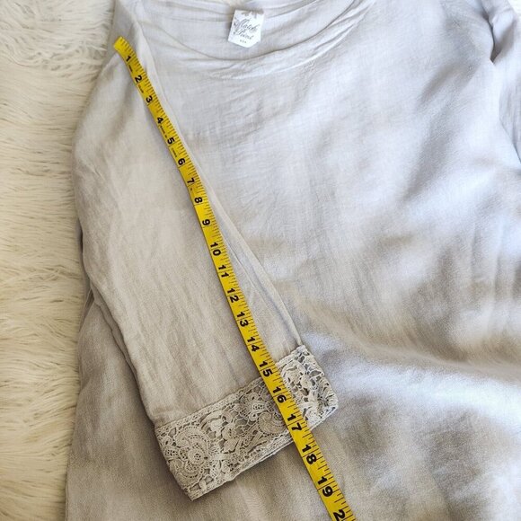 Match Point Top Womens S Linen‎ Tunic  Laggenlook Minimalist Lace Trim Boxy Gray - Picture 11 of 14